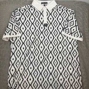 Byrd Gang Ikat Black and White Diamond Pattern Performance Golf Polo Large